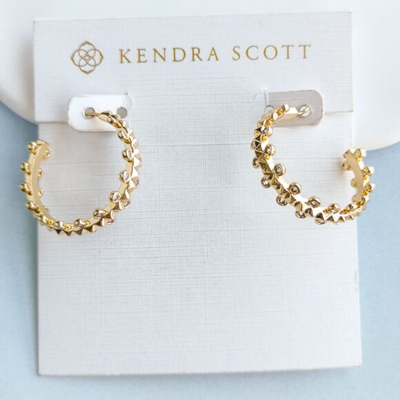 Kendra Scott. Jada Gold White Crystal Small Hoop Earrings - Picture 1 of 4